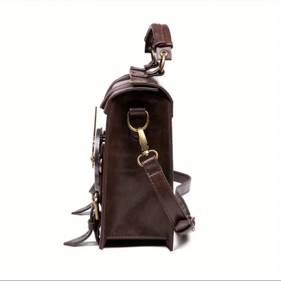 🆕 Steampunk Gear Design Vintage Punk, Vegan Leather Messenger Adjustable Strap